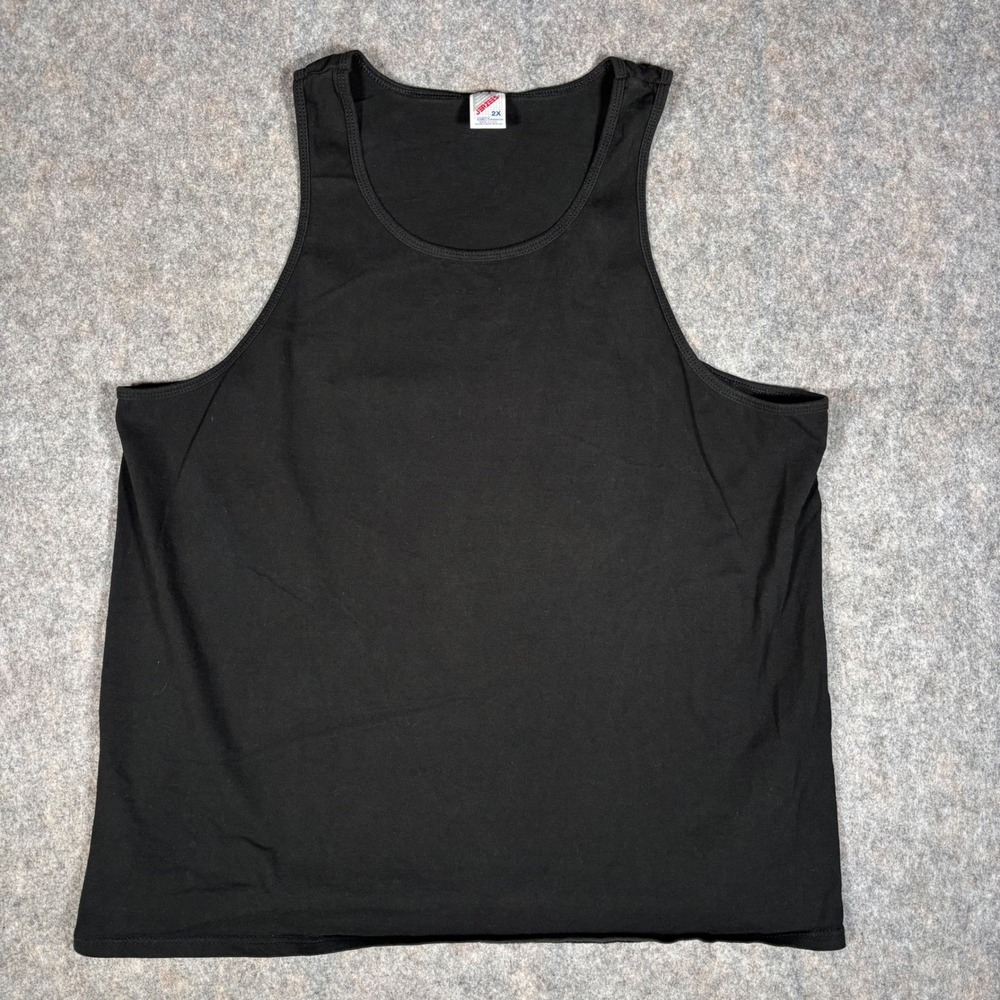 Vintage Jerzees Tank Top Mens 2X Black Made in USA 100% Cotton Sleeveless Muscle